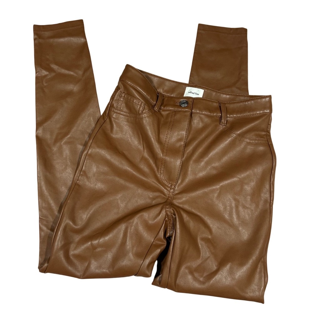 Aritzia Wilfred Free Faux Leather High Waisted Skinny Pants Tan‎ Brown Classic 0